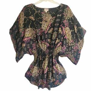 Parker Silk Kimono Sleeve Peplum Cinched Blouse